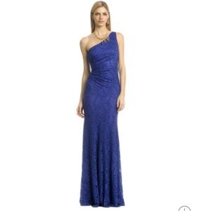 David Meister Women’s Dress Royal Blue Fitted One Shoulder Lace Gown Sz 4